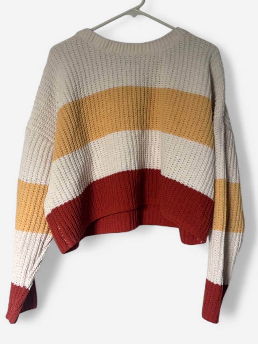 Colorblock Cropped Crewneck Sweater - Cream, Mustard & Rust